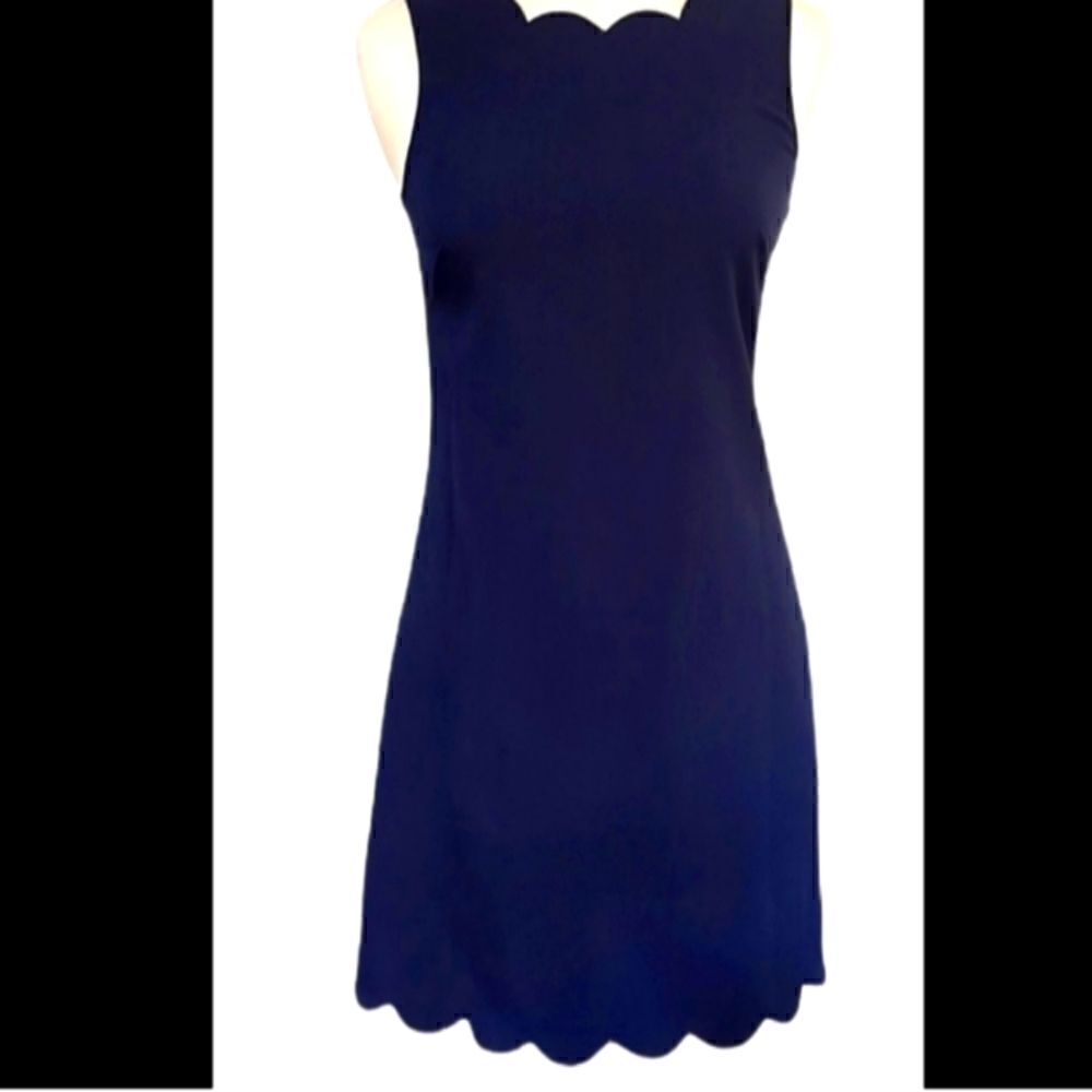 J CREW Scalloped Navy Sheath Sleeveless Dress Sz 0 - Picture 4 of 11